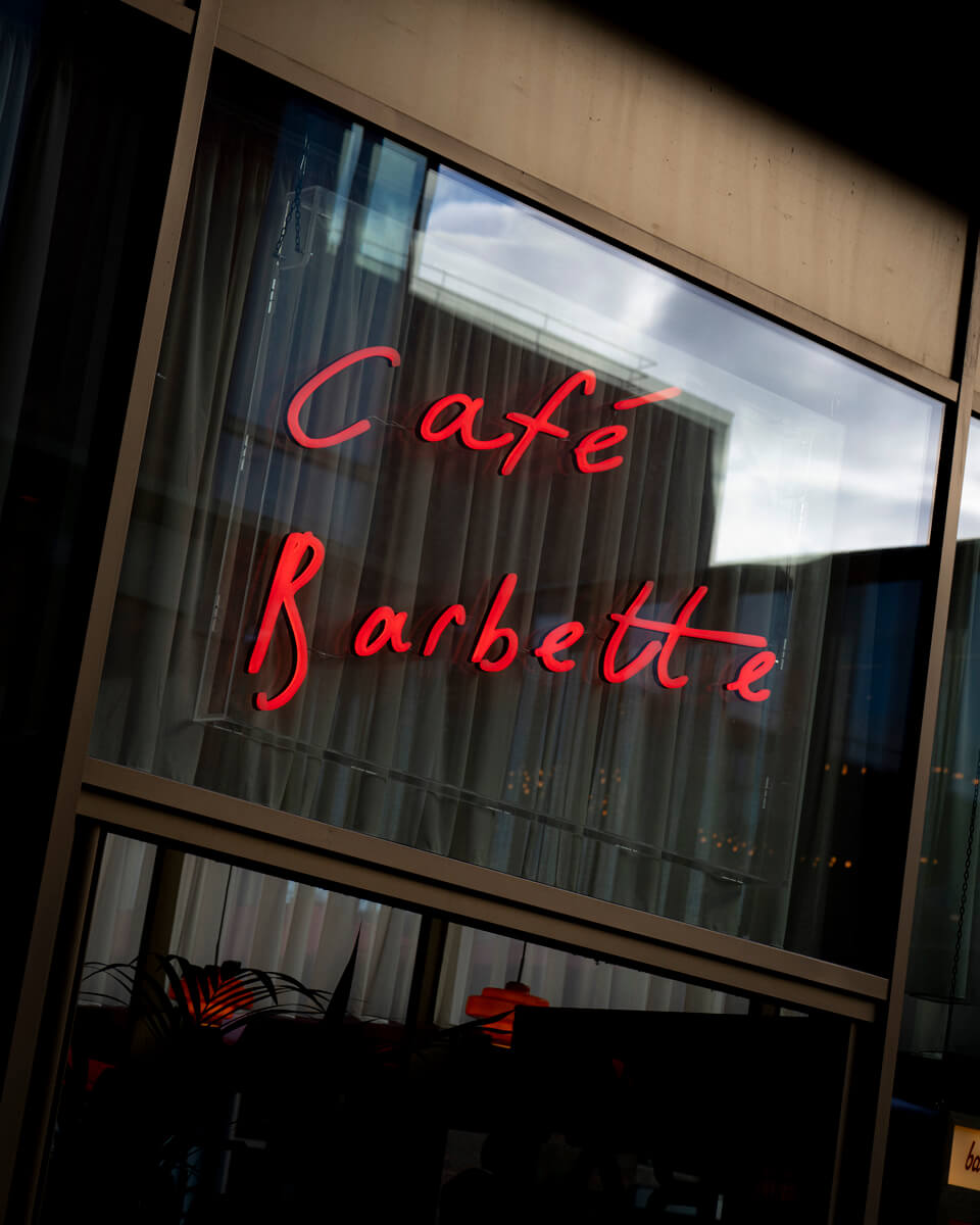 Cafe Barbette sign on a window