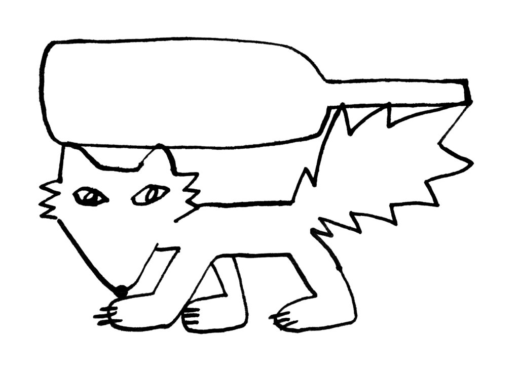 Wolf carrying a bottle graphic
